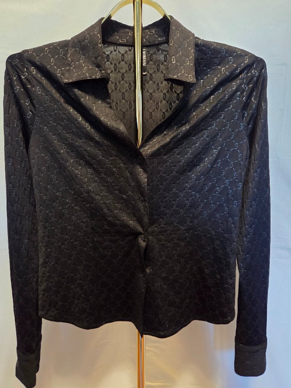 Vintage Laundry by Shelli Segal Black Monogram Jacquard Shirt - 8